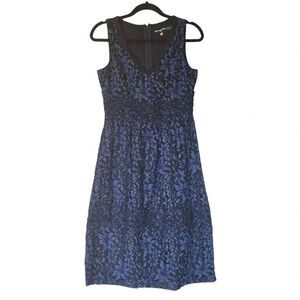 Karl Lagerfeld Cocktail Shift Dress Size 4 Blue & Black Lace Back Zip V-Neck